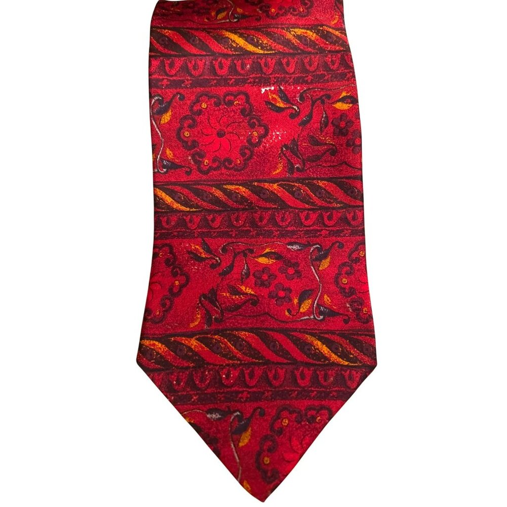 Vintage Romeo Gigli Men's Silk Red Floral Print Tie Made Italy Valentine's Day